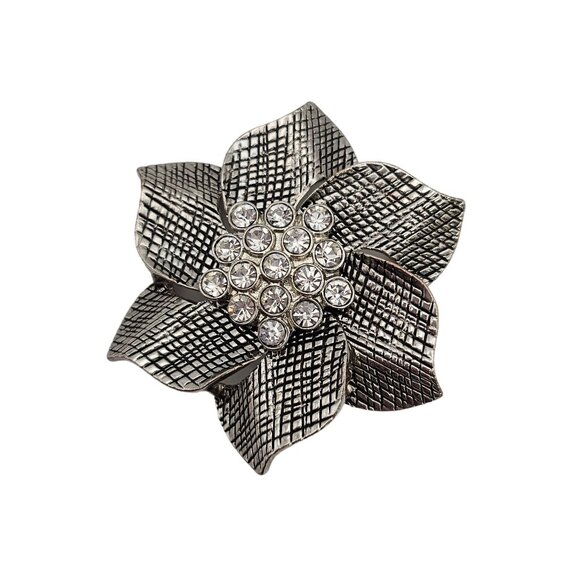 VTG Brooch Premier Designs Silver Tone Floral Rhinestone Classy Elegant 80s Pin - Picture 1 of 10